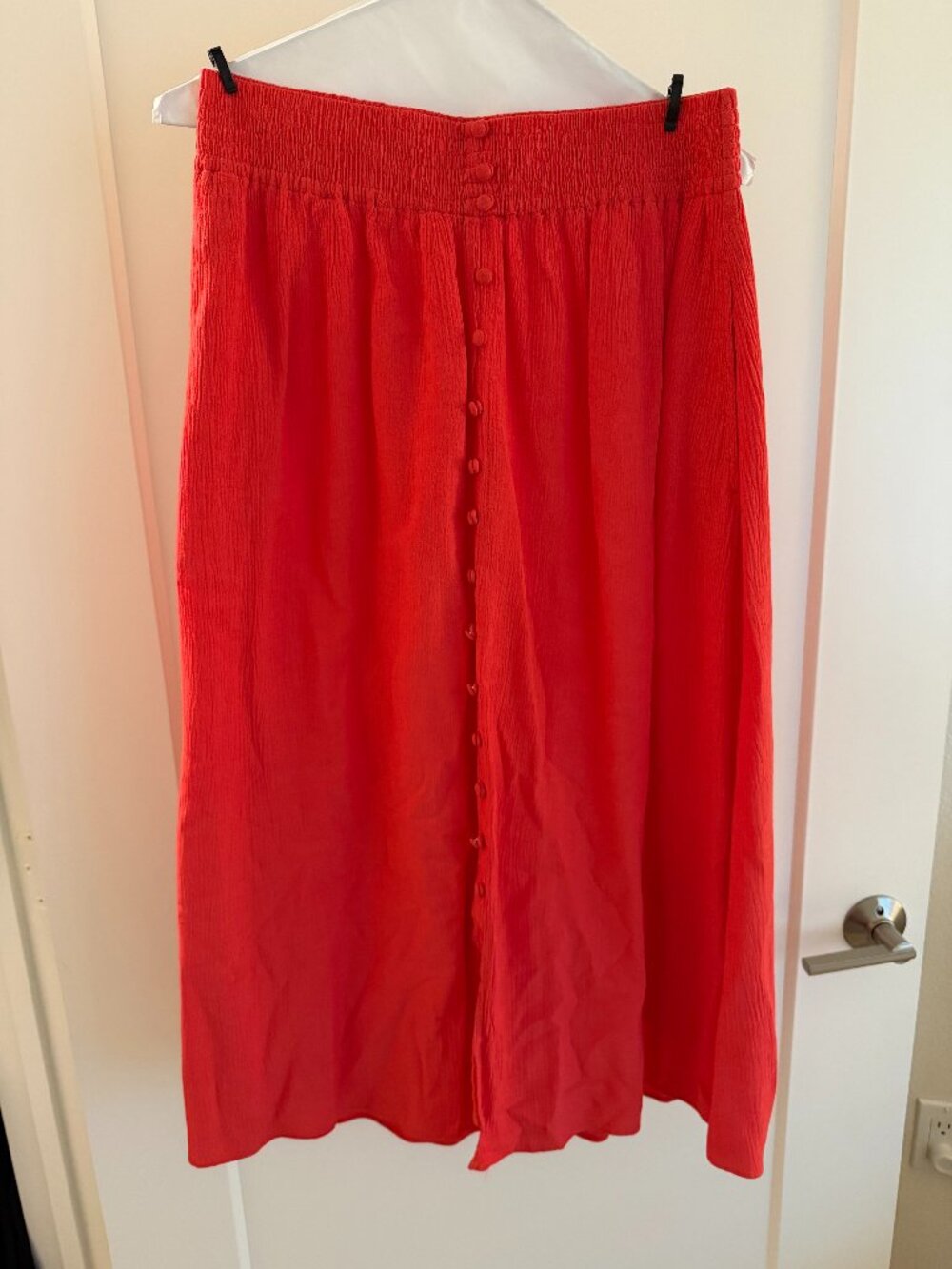 Madewell Coral/Red Button-Front Midi Skirt — Size M